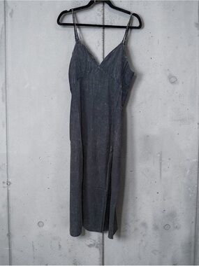 Zenana Outfitters Slate Grey Midi Slip Dress with Spaghetti Straps